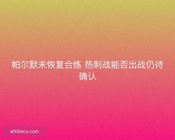 帕尔默未恢复合练 热刺战能否出战仍待确认
